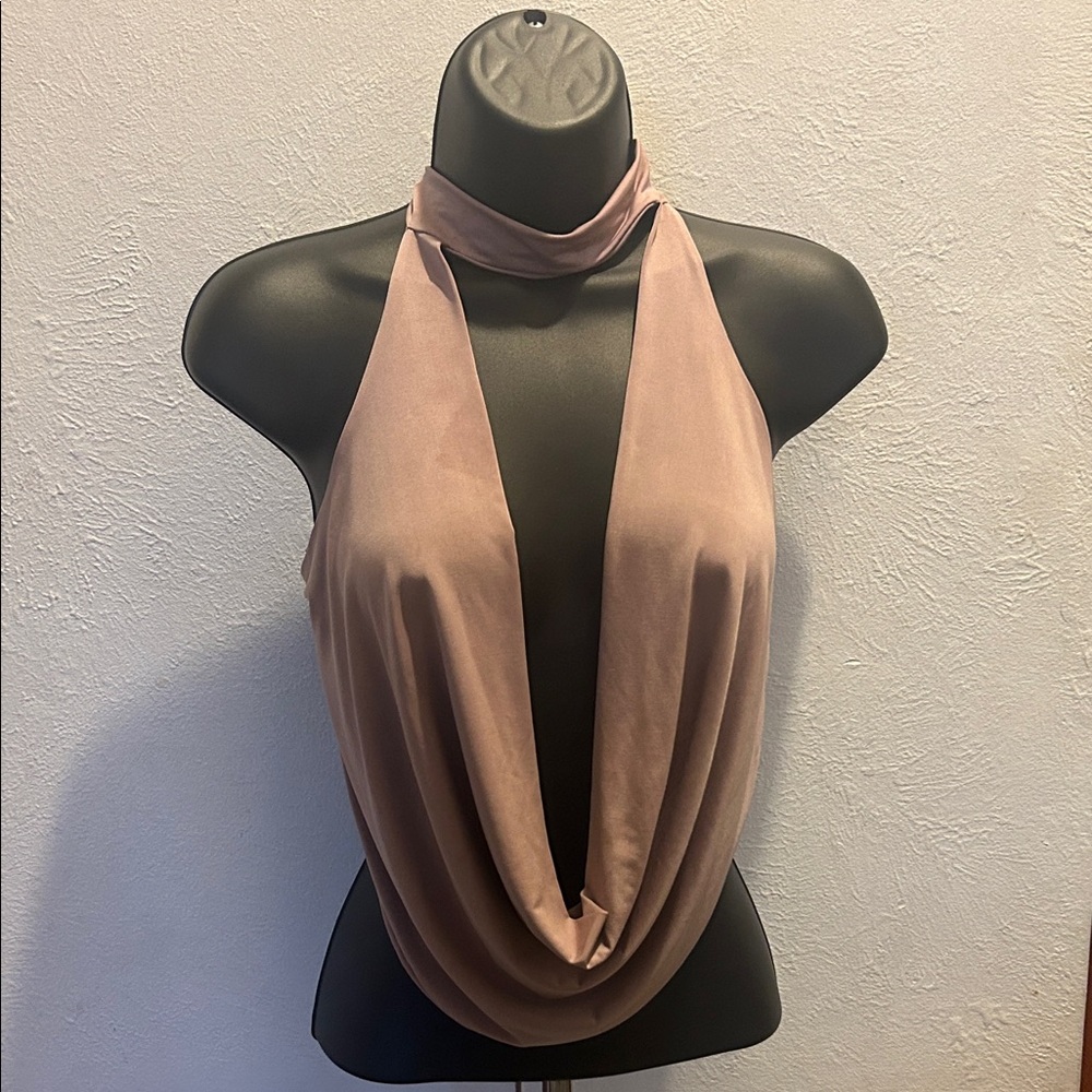 Fashion Nova Blush Mauve Halter Drape Top